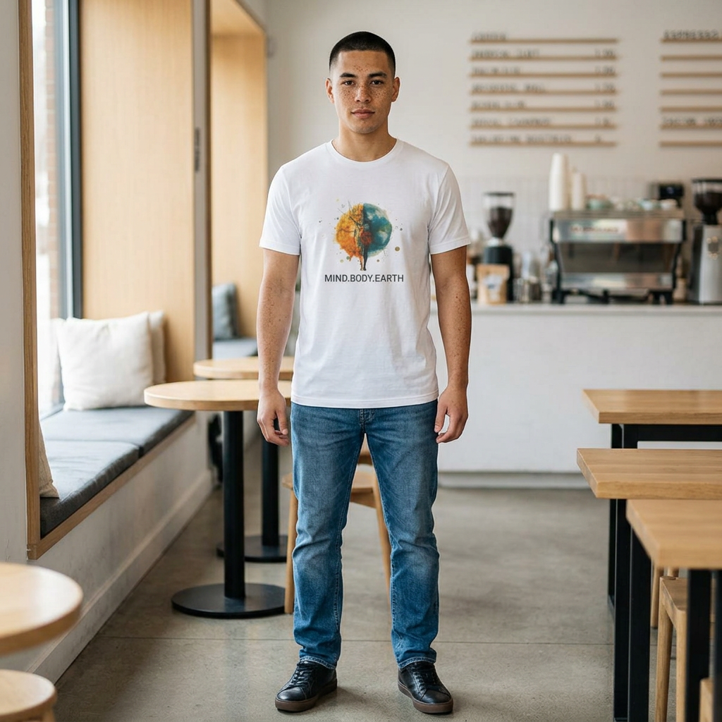 Mind.Body.Earth Yoga T-Shirt — Earth & Sun Watercolor Balance Tee