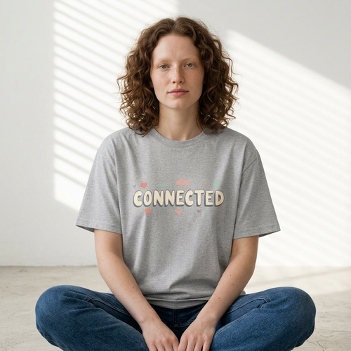 Connected Graphic Tee — 'CONNECTED' Heart & Cloud Oversized T-Shirt