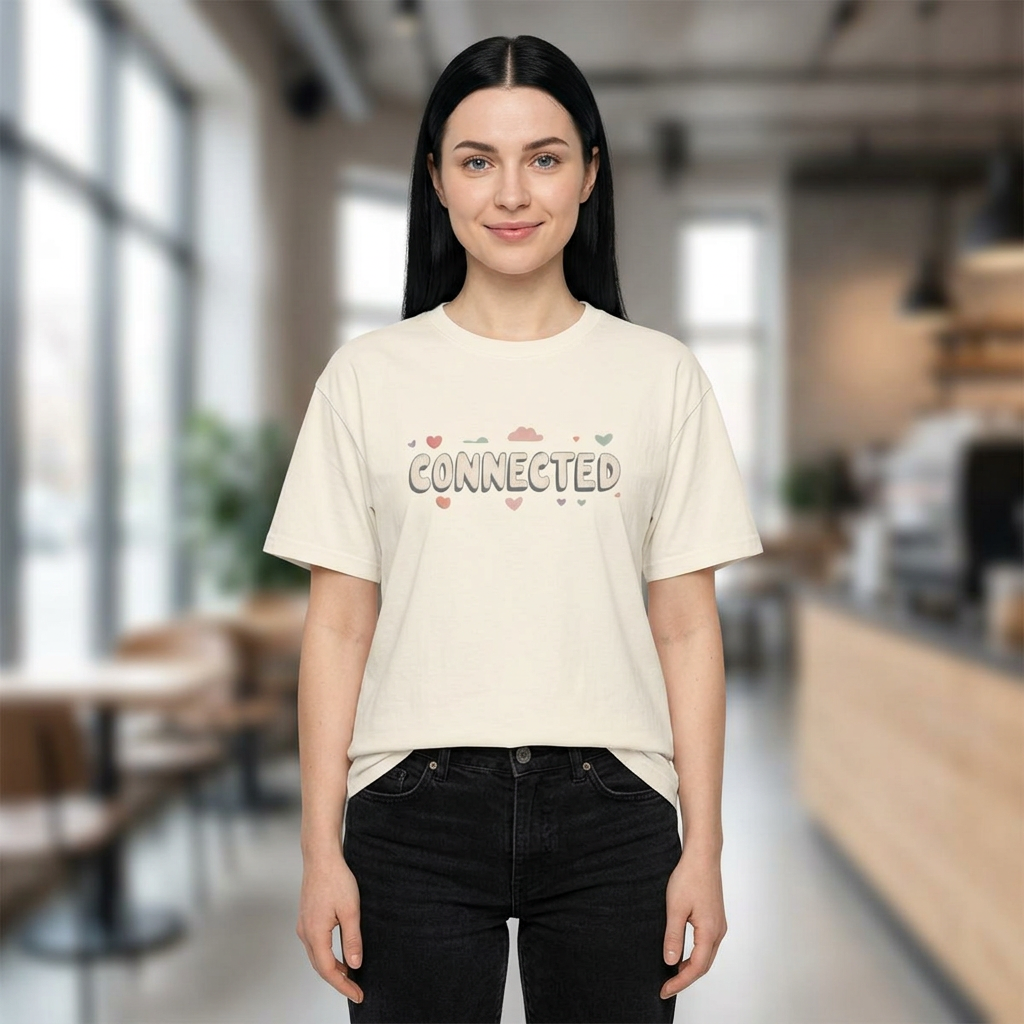 Connected Graphic Tee — 'CONNECTED' Heart & Cloud Oversized T-Shirt