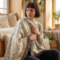 Cream Floral Pattern Woven Blanket