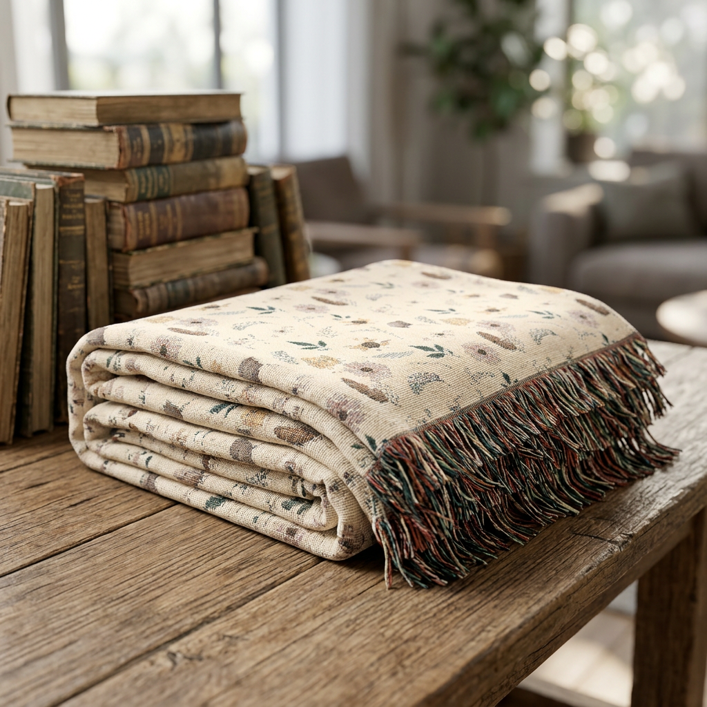 Vintage Floral Pattern Woven Blanket
