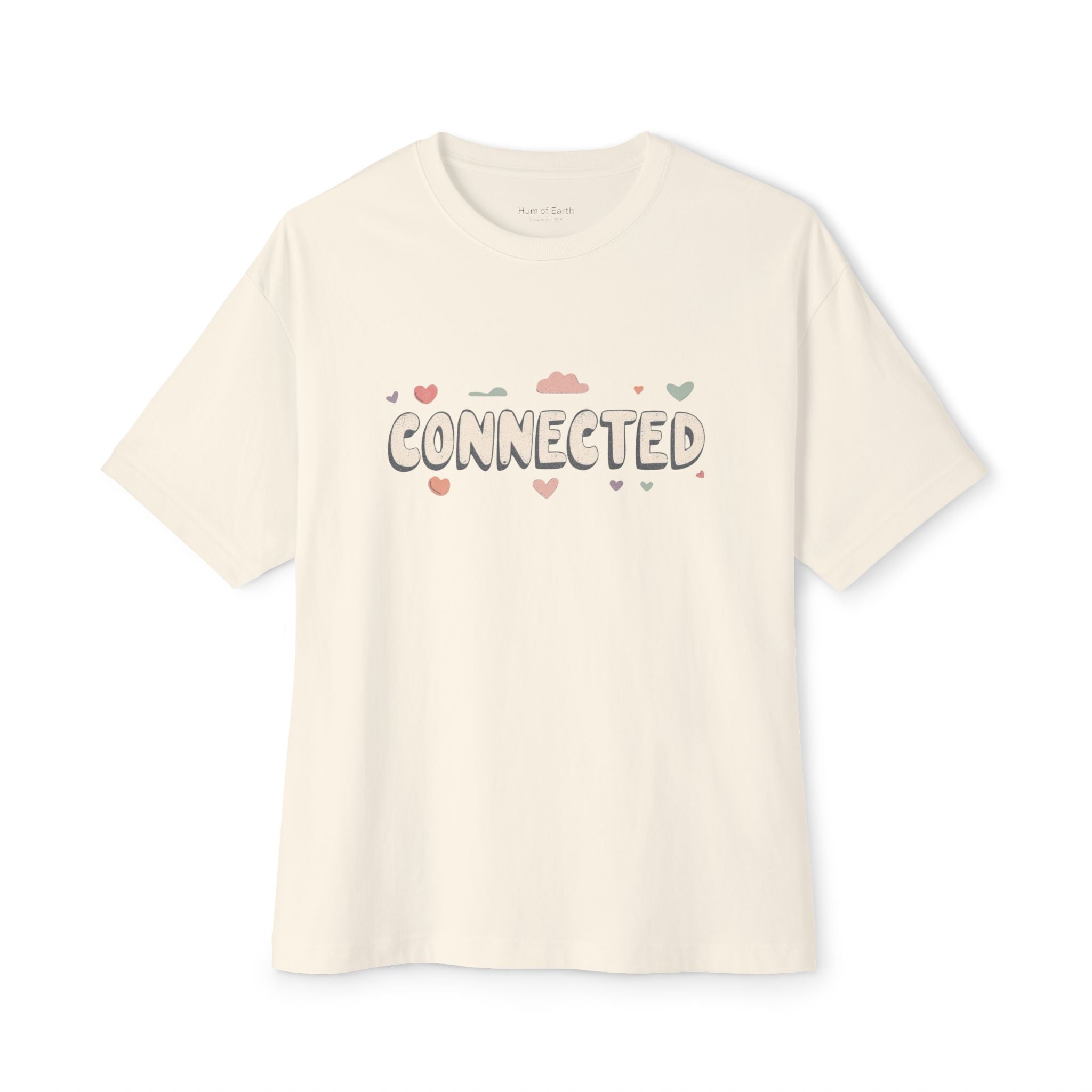 Connected Graphic Tee — 'CONNECTED' Heart & Cloud Oversized T-Shirt