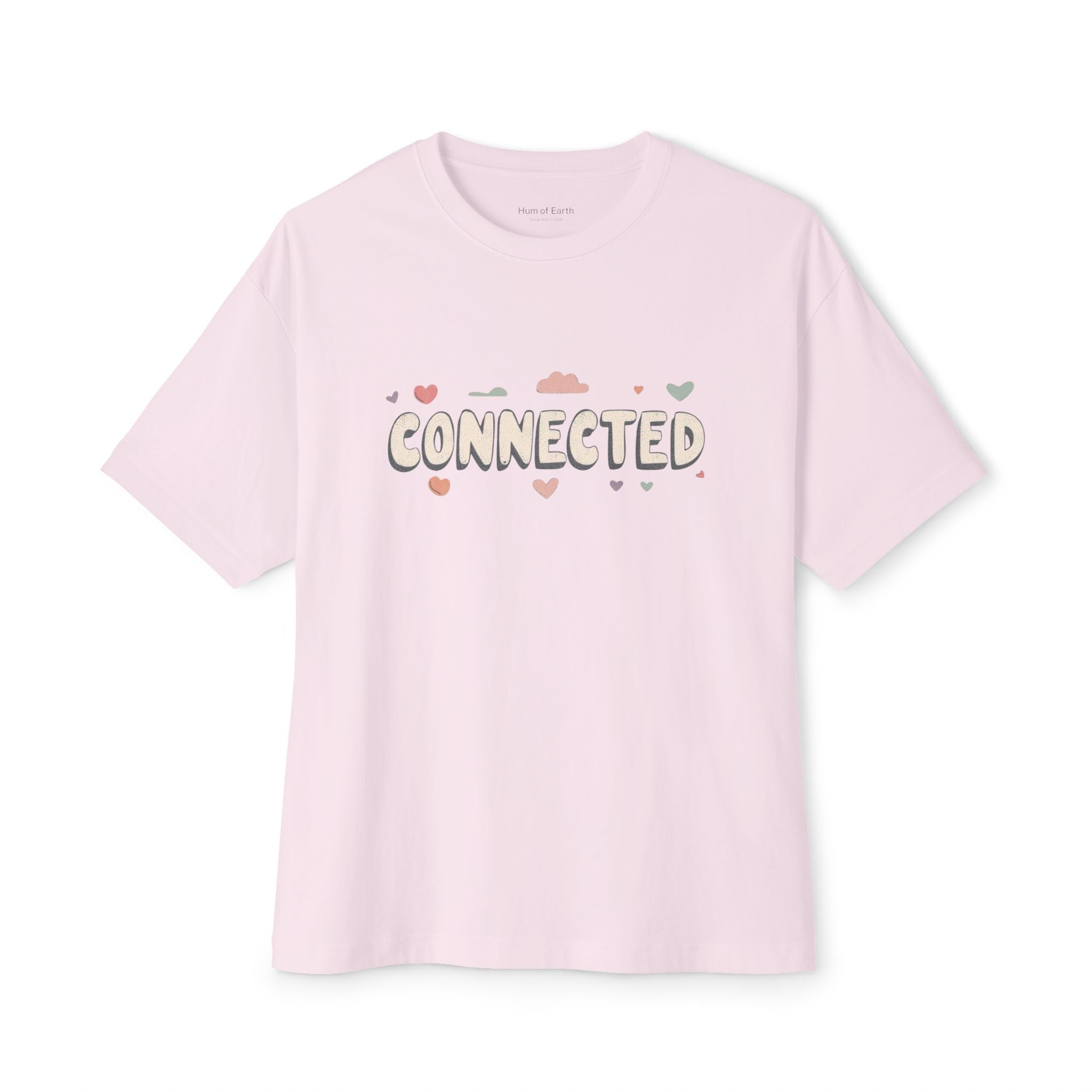 Connected Graphic Tee — 'CONNECTED' Heart & Cloud Oversized T-Shirt