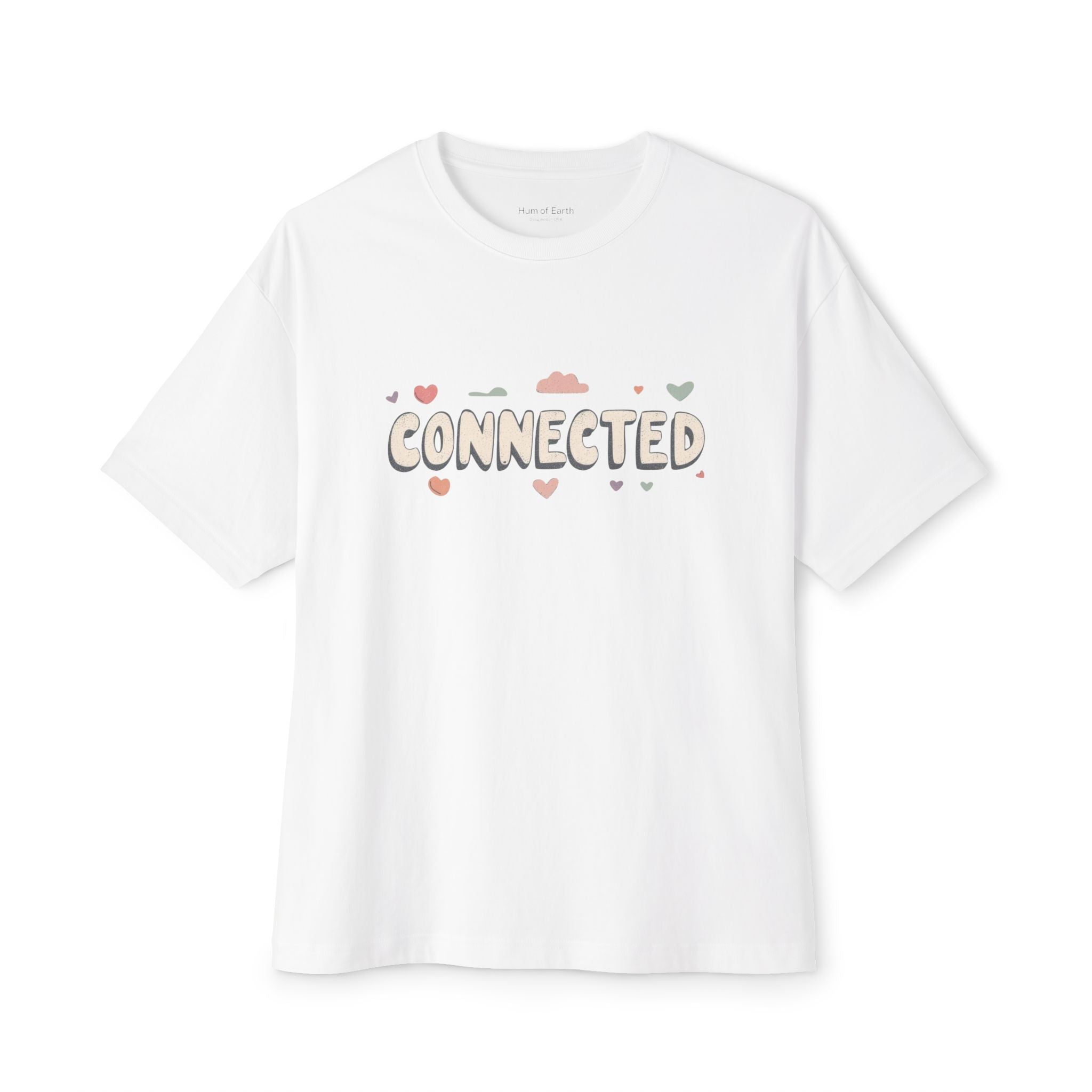 Connected Graphic Tee — 'CONNECTED' Heart & Cloud Oversized T-Shirt