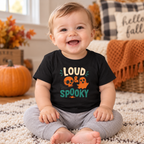 Infant wearing the Loud & Spooky T-shirt in Black