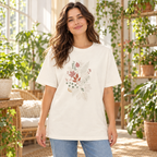 Minimal Botanical T-shirt in Natural shown on a model in a relaxed fit